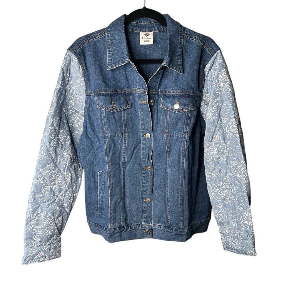 Like Love Denim Jacket with Floral Sleeves